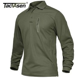 Men's Polos TACVASEN Zipper Pocket Tactical Work Shirt Mens Long Sleeve Premium Polos Shirts Casual Golf Sports Army Military T-shirts Tops 230703