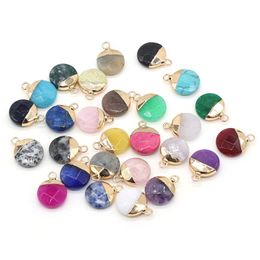 Charms Delicate Natural Stone Round Rose Quartz Lapis Lazi Turquoise Opal Pendant Diy For Bracelet Necklace Earrings Jewellery Making Dheba