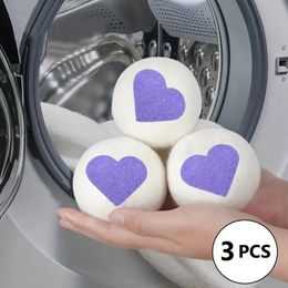 3PCS Wool Dryer Ball, Organic Premium Wool Balls For Dryer, Reusable Natural Fabric Softener For Laundry, Purpl