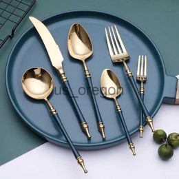 Dinnerware Sets Stainless Steel Cutlery Set Western Roman Column Knife Fork Spoon Coffee Dessert Spoon Set Kitchen Hotel Tableware Supplies x0703