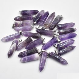 Charms Amethyst Hexagonal Pillar Quartz Crystal Natural Stone Pendants For Necklace Earrings Jewellery Making Drop Delivery Findings C Dhfwj