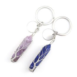 Key Rings Handmade Tree Of Life Hexagonal Prism Pillar Natural Stone Healing Crystal Quartz Keychain Keys Chain Ring Drop Delivery Je Dhtnh