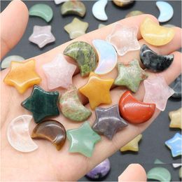 Stone Mix 20Mm Natural Quartz Crystal Star Moon Ornament Chakra Healing Reiki Beads For Jewelry Making Diy Gift Decoration Drop Deliv Dhxdu