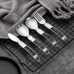 Dinnerware Sets 1Pcs New Outdoor Camping Hiking Stainless Steel Metal Fork Spoon Tableware Cookout Picnic Foldable Folding Spork x0703