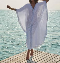 Women's Swimwear Cotton Tunic Beach Lace Dress Long Cover Up Vestido Bathing Suit Ups Sarong Robe De Plage