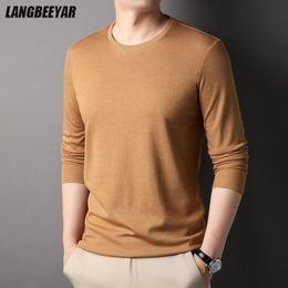 Men s Tracksuits Top Quality Wool 4 7 Fashion Luxury Brand Mens t Shirt Round Neck Solid Colour Soft Long Sleeve Tops Casual Men Clothing 230703