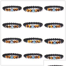 Beaded 12 Zodiac Charm Strands Bracelet Constellation Signs Tiger Eye Stone Beads Bracelets For Women Men Couple Horoscope Fashion B Dhrzg