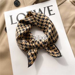 Scarves Fashion Silk Satin Small Hair Scarf for Women Square Houndstooth Print Neck Tie Hand Wrist Foulard Bandana Kerchief Echarpe 2023 J230703