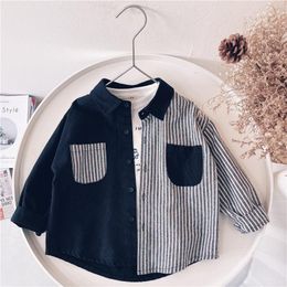 T-shirts Children's Clothing Spring Fall New 2022 Boys Longsleeved Cotton Patchwork Singlebreasted Tops Boy Striped Shirts Baby Korean