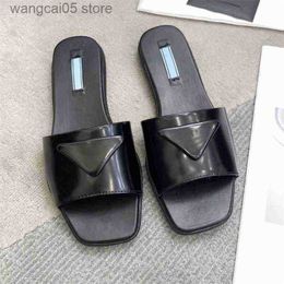 2022 Women Slippers Square Toe Sandals Fashion Beach Flip Flops Genuine Leather Slides Summer Flat Sandal Party Wedding Slipper T230703