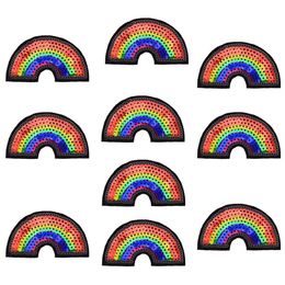 10PCS Sequined Rainbow Patch for Clothing Bags Iron on Embroidery Patches for Jeans DIY Fabrics for Patchwork Sew on Sequins228A