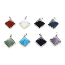 Charms Square Natural Stone Pyramid Pendant Rose Quartz Healing Reiki Crystal Diy Necklace Earrings Women Fashion Jewellery Finding Dr Dhj8X