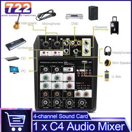 Mixer Portable C4 4channel Audio Mixer Sound Mixing Console Usb Interface for Stage Performances Network Anchors Bluetoothcompatible