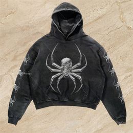 Men's Hoodies Sweatshirts High Quality Spider Print Oversized Hoodie Men Punk Sport Loose Coat Harajuku Gothic Zip Streetwear Long Sleeve Korean Fashion 230701