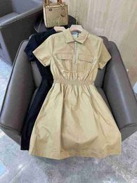 Basic & Casual Dresses designer Temperament simple casual lapel with half zipper and double pockets, elastic waist, slim fitting short sleeved dress for women JAFP