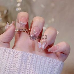 False Nails 24pcs 2022 Ballet False Nail Full Cover Fake Nail Butterfly Love Nails Tip French Coffin Nails Press on Nails Free Shipping x0703