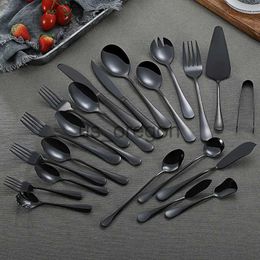 Dinnerware Sets Dinnerware Set 304 Stainless Steel Black Cutlery Set Butter Knife Serving Fish Fork Sugar Spoon Tableware Silverware Set 1pc x0703