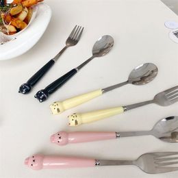 Dinnerware Sets 2023 Cartoon High Colour Value Stainless Steel Panda Tableware Children Cute Portable Spoon Fork Set