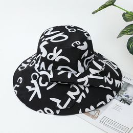 2022 Fashion Big Brim Bucket Hat Adjustable Ladies Hip Hop Graffiti Bow Panama Fishing Play Beach Bucket Sun Cap