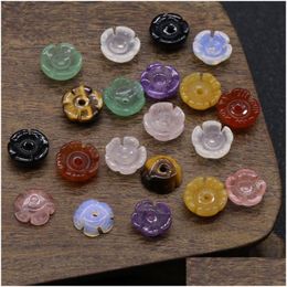 Stone 10Mm Carved Flowers Loose Beads Natural Rose Quartz Turquoise Naked Stones Diy Jewellery Acc Drop Delivery Dh6Ls