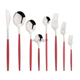 Dinnerware Sets JANKNG Dinnerware Set Red Cutlery Set Stainless Ste Knife Fork Spoon Cutlery Set Kitchen Table Flatware Tableware Silverware Set x0703