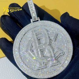 Joias de grife Buss Down Rapper de 3" de largura Prata esterlina Ouro branco Pingente de moissanita personalizado Hip Hop