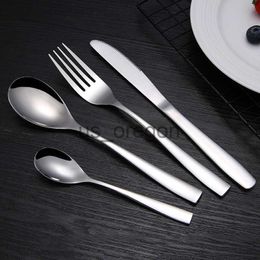 Dinnerware Sets 304 Stainless Steel Dinnerware Picnic Cutlery Set Dinning Knife Round Serving Spoon Dessert Fork Silver Travel Accessorie x0703