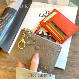 Custom Initials Women Wallet Personalise Name Gift Genuine Leather Short Keychain Coin Purse Lady Credit Card Holder Money Bag