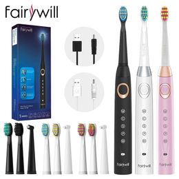 Toothbrush Fairywill Electric Sonic Toothbrush FW-508 USB Charge Rechargeable Waterproof Electronic Tooth Replacement Brush Heads for Adult 230701