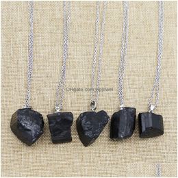 Pendant Necklaces Natural Stone Black Tourmaline Irregar Rough Healing Crystal Repair Ore Cylinder Men Women Jewellry Drop Delivery Dhuia