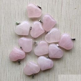 Charms Natural Rose Quartz Stone Heart Pendants Fit Necklace Jewelry Making Drop Delivery Findings Components Dhpet