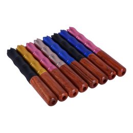 Natural Wood Colorful Aluminium Alloy Pipes Portable Innovative Bamboo Joint Removable Dry Herb Tobacco Tooth Filter Mini Handpipes Smoking Cigarette Holder
