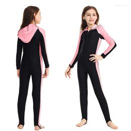 Women's Swimwear Kids Full Body Swimsuit With Hood For Boys Girls One Piece Long Sleeve Sun UV Protection Rashguard Zipper Diveskin