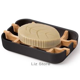 Bamboo Fibre Soap Dish Tray Holder 13*8.5*2.4cm Anti Slip Simple Bathroom Soaps Dishes 3 Colours Rectangle Drain Soap Boxes TH0983