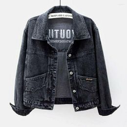 Women's Jackets Embroidered Denim Jacket Women Spring Autumn Casual Long Sleeve Short Jean Streetwear Korean Loose Outerwear