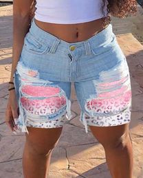 Women's Jeans Contrast Leopard Print Ripped Patchwork Denim Shorts Women High Waist Summer Spring Fashion Sexy Pants