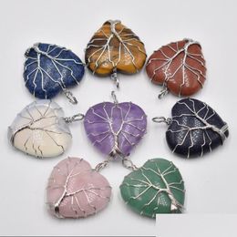 Charms Natural Stone Crystal Tree Of Life Heart Pendants Roses Quartz Wire Wrapped Trendy Jewellery Making Wholesale Drop Delivery Fin Dhci6