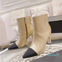 2023-Luxury Women High-heeled boots Crystal Calf leather Sexy Fashion Martin Boot Platform Fashion shoes size 34-41