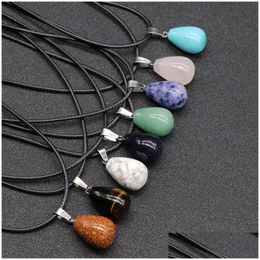 Pendant Necklaces Natural Stone Waterdrop Ball Shape Necklace Teardrop Quartz Healing Crystal Rope Chain Collar For Women Fashion Je Dhp6U