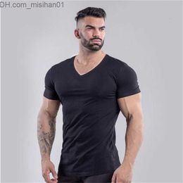 Men's Tracksuits Men s Tracksuits Brand Summer Cotton T shirt V neck Fashion Design Slim Fit Soild Sports T shirts Male Tops Tees Short Sleeve 230703