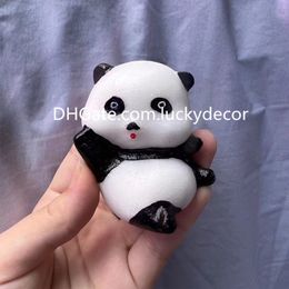 Cute Little White Jade Panda Bear Carving Decorative Art Healing Crystal Quartz Natural Marble Stone Chinese Animal Sculpture Mineral Specimen Gifts for Mom and Her