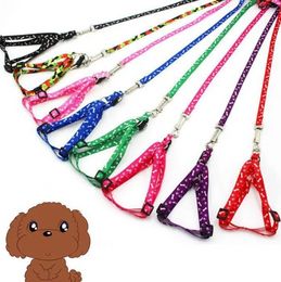 Dog Harness Leashes Nylon Printed Adjustable Pet Collar Puppy Cat Animals Accessories Necklace Rope Tie G0703