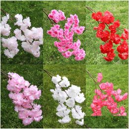 Decorative Flowers Wreaths Artificial Cherry Blossom Long Stem Simation Sakura Branches Flower For Home Wedding Party Decoration D Dhkg0