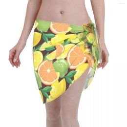 Women's Swimwear Sexy Women Fresh Cool Citrus Fruits Polyester Pareo Cover Ups Bikini Cover-Up Sarong Beach Short Skirts