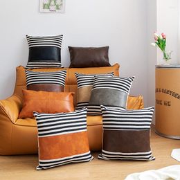 Pillow Fashion Strip Pu Patchwork Case Embroidery Home Sofa Bed Dec Wholesale MF537