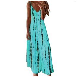 Casual Dresses Women Sexy Deep V-neck Maxi Dress Summer Beach Sundress Printed Sleeveless Daliy Boho Long Vestidos De Verano