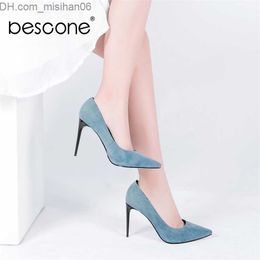 Dress Shoes BESCONE Women Pumps Elegant Pink All-Match Kid Suede Thin Heels 10CM High Spring Party Wedding Sweet Lady Shoes A34 Z230703