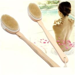 Bath Brushes Sponges Scrubbers Long Handle Body Brushes For Shower Wooden Boar Bristles Brush Back Skin Drop Delivery Home Garden Dhuxb