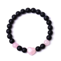 Beaded 8Mm Black Stone Colorf Heart Shape Bracelet Tiger Eye Rose Quartz Pink Crystal Red Agate Bangle For Women Yoga Jewellery Drop D Dhc5U