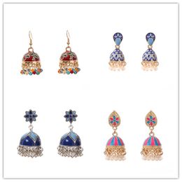 Dangle Chandelier Multi Colour Cage Bell Earrings Exaggerated Ethnic Wind Alloy Tassel for Women 230703